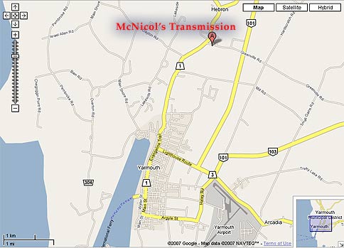 Map to McNicol Transmission and Performance, Hebron, Nova Scotia